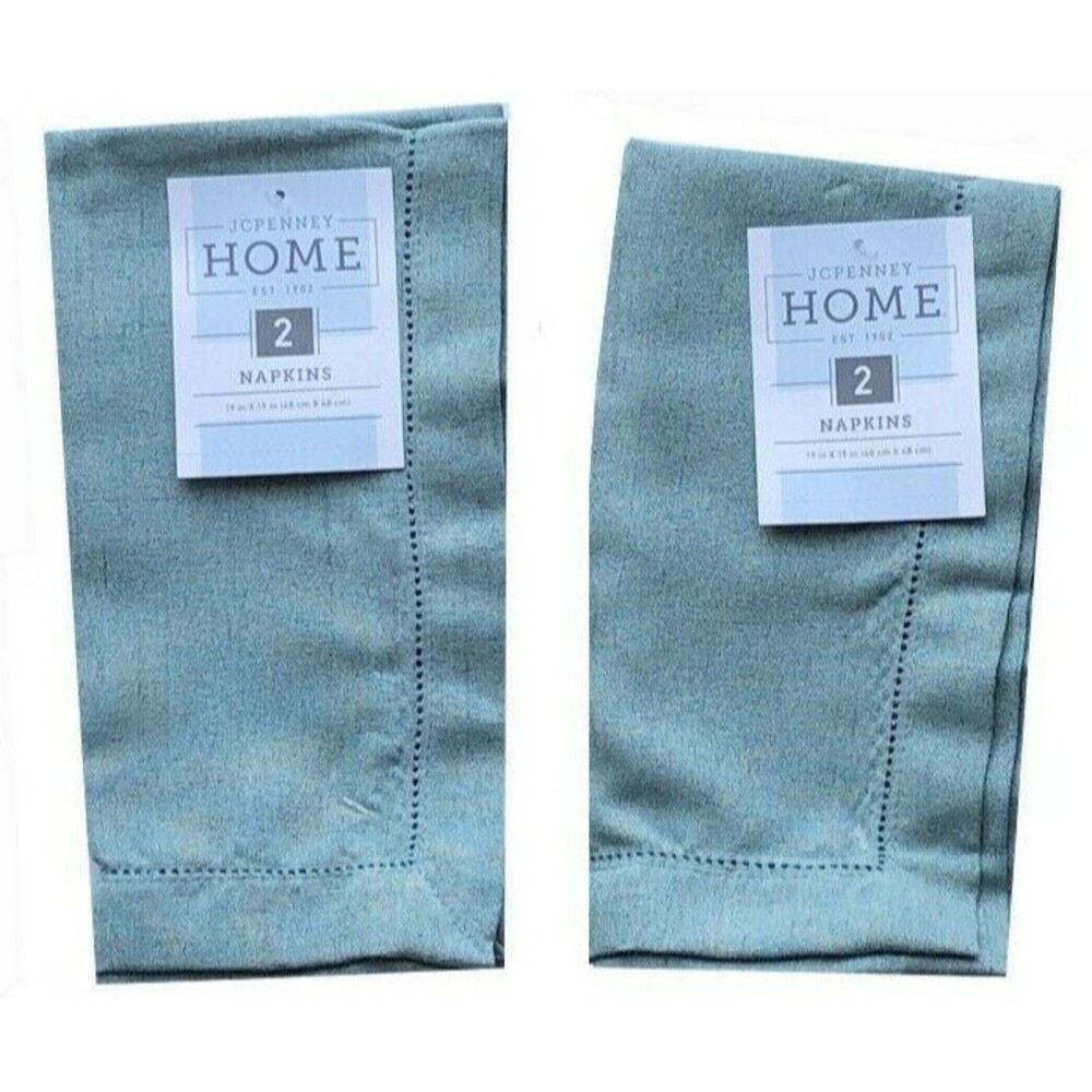 JCP Hemstitch Fabric Napkins 19x19 Teal Holiday Thanksgiving Set of 4 Easter